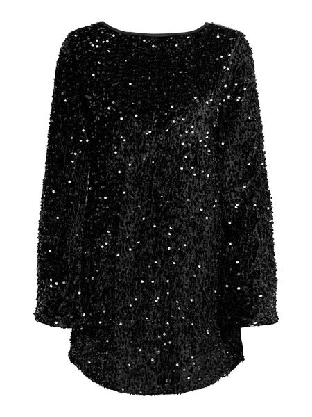 Only Short Sequin Bow Back Dress in Black