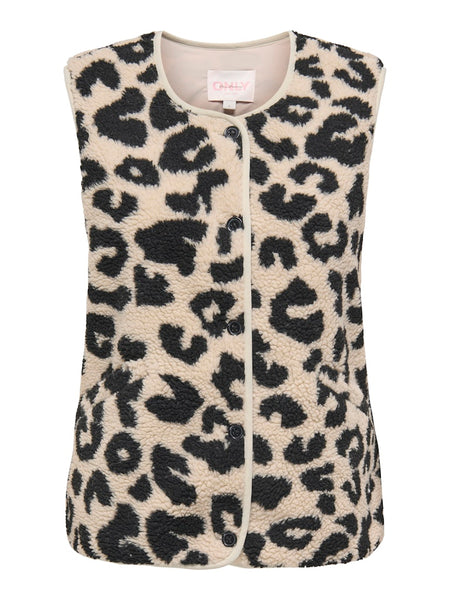 Only Leopard Print Teddy Vest in Beige