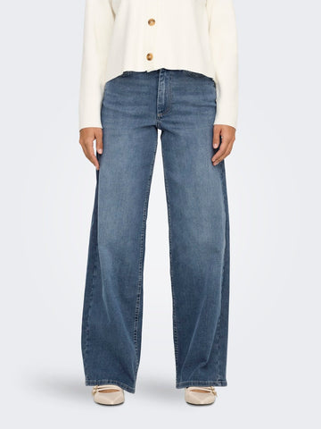 Only High Waisted Wide Leg Jeans in Medium Blue