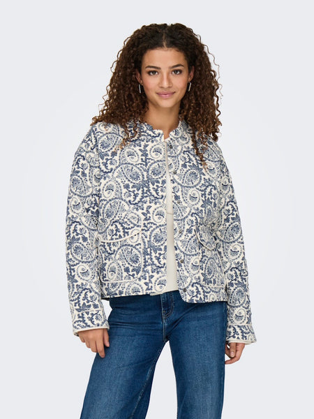 Only Paisley Print Quilted Jacket in Cream