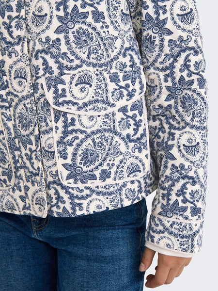 Only Paisley Print Quilted Jacket in Cream