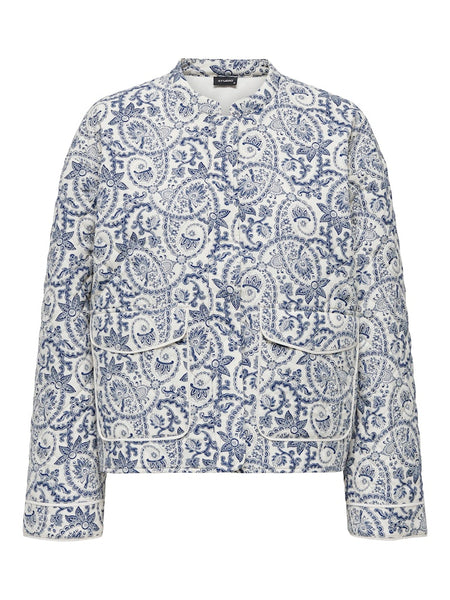 Only Paisley Print Quilted Jacket in Cream