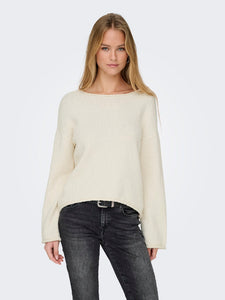 Only Long Sleeve O-Neck Knit Jumper in Cream