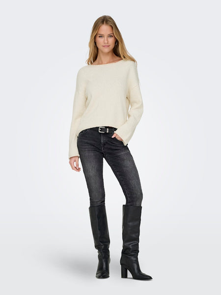 Only Long Sleeve O-Neck Knit Jumper in Cream