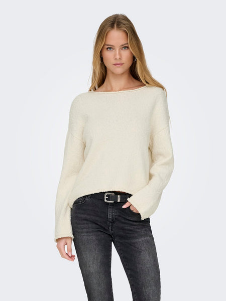 Only Long Sleeve O-Neck Knit Jumper in Cream