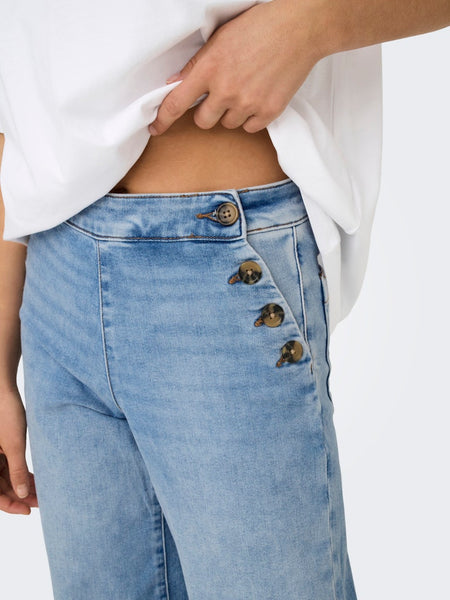 ONLY Cropped Wide Leg Button Detail Jeans in Light Blue
