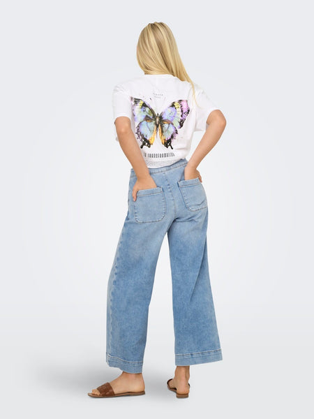 ONLY Cropped Wide Leg Button Detail Jeans in Light Blue