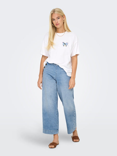 ONLY Cropped Wide Leg Button Detail Jeans in Light Blue