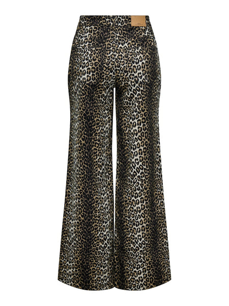 Only High Waisted Wide Leg Leopard Print Jeans in Black