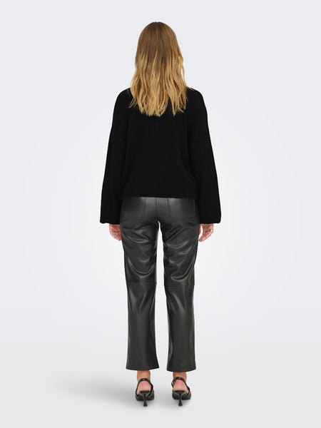 ONLY V-Neck Bow Detail Knit Jumper in Black