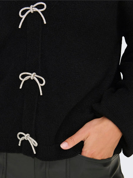 ONLY V-Neck Bow Detail Knit Jumper in Black