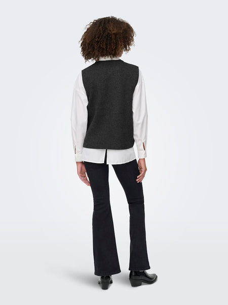 ONLY Knitted Button Vest in Dark Grey