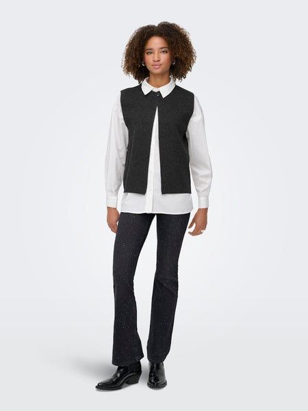 ONLY Knitted Button Vest in Dark Grey
