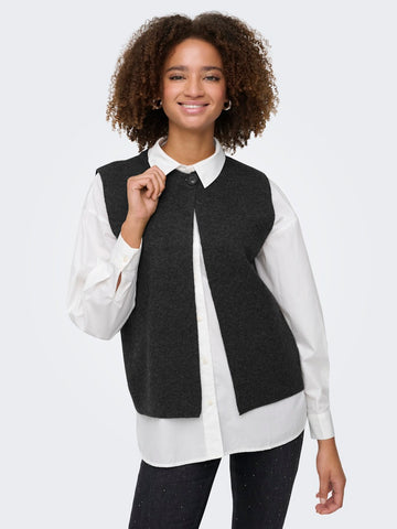 ONLY Knitted Button Vest in Dark Grey