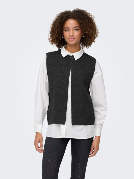 ONLY Knitted Button Vest in Dark Grey