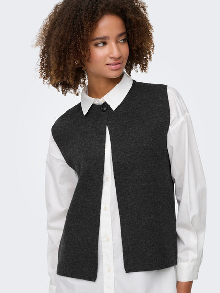 ONLY Knitted Button Vest in Dark Grey
