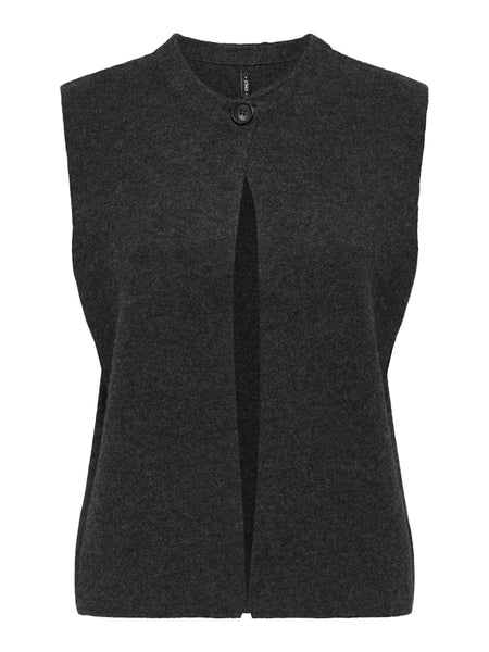 ONLY Knitted Button Vest in Dark Grey