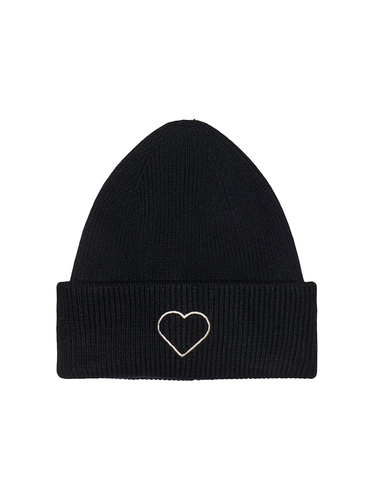 ONLY Embroidered Heart Beanie in Black