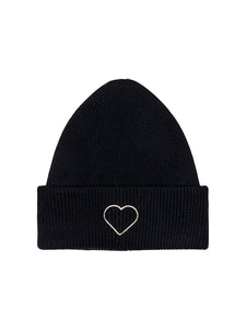 ONLY Embroidered Heart Beanie in Black