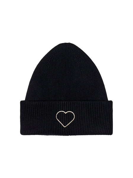 ONLY Embroidered Heart Beanie in Black