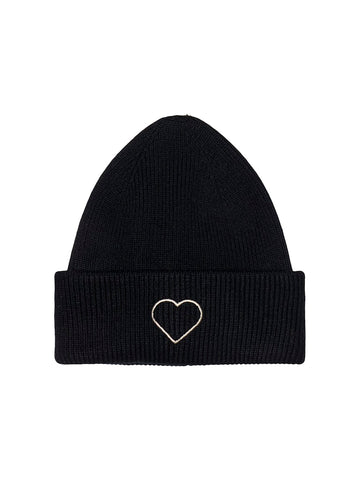 ONLY Embroidered Heart Beanie in Black
