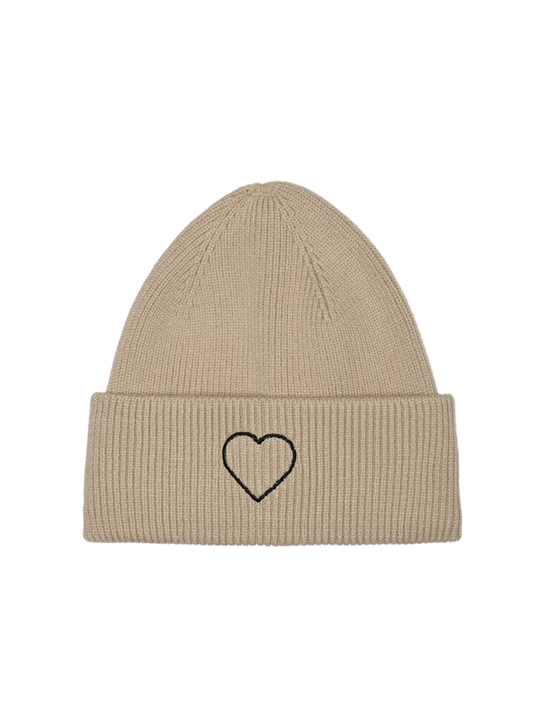 ONLY Embroidered Heart Beanie in Beige