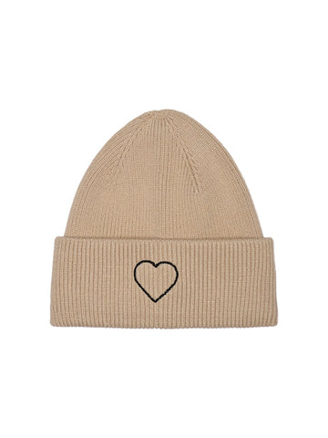 ONLY Embroidered Heart Beanie in Beige