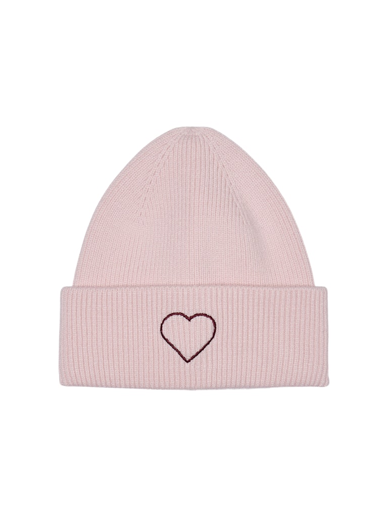ONLY Embroidered Heart Beanie in Pink