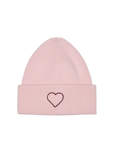 ONLY Embroidered Heart Beanie in Pink