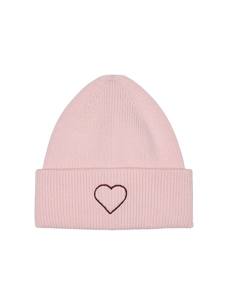 ONLY Embroidered Heart Beanie in Pink