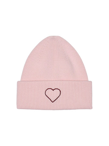 ONLY Embroidered Heart Beanie in Pink