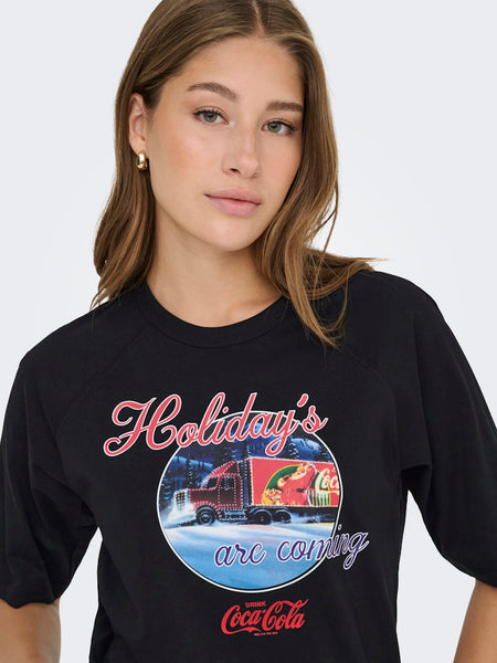 ONLY Christmas Coca-Cola T-Shirt in Black