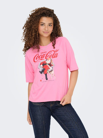 ONLY Christmas Coca-Cola T-Shirt in Pink