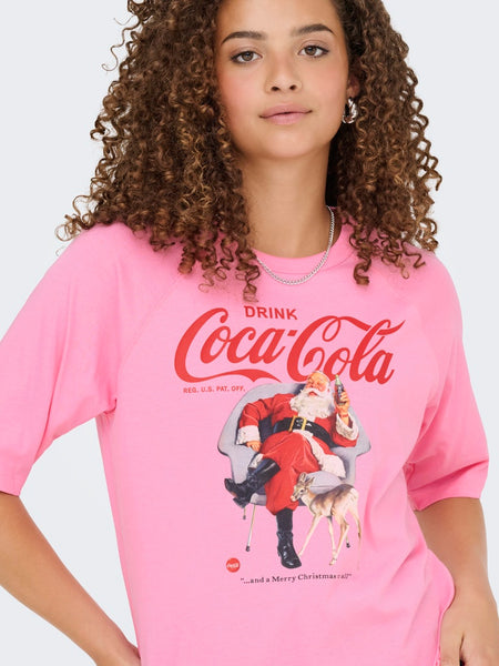 ONLY Christmas Coca-Cola T-Shirt in Pink