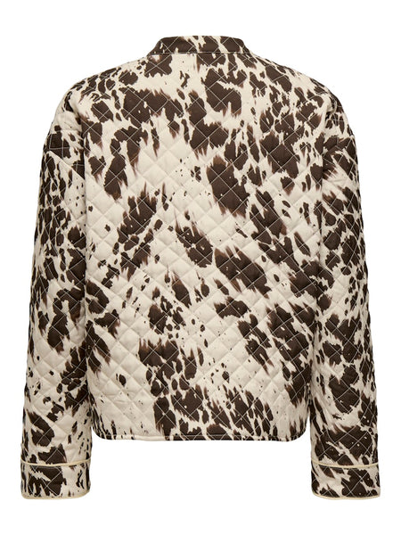 ONLY Cow Print Quilted Jacket in Beige