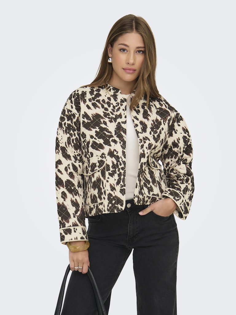 ONLY Cow Print Quilted Jacket in Beige