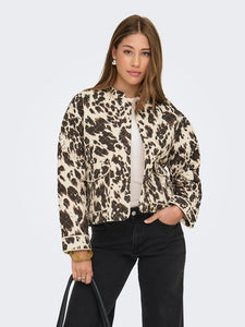 ONLY Cow Print Quilted Jacket in Beige