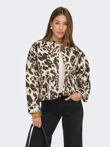 ONLY Cow Print Quilted Jacket in Beige