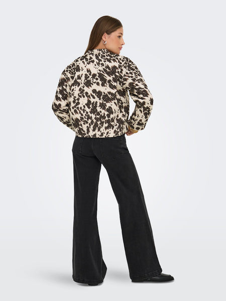 ONLY Cow Print Quilted Jacket in Beige