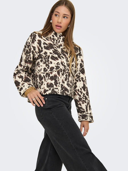 ONLY Cow Print Quilted Jacket in Beige