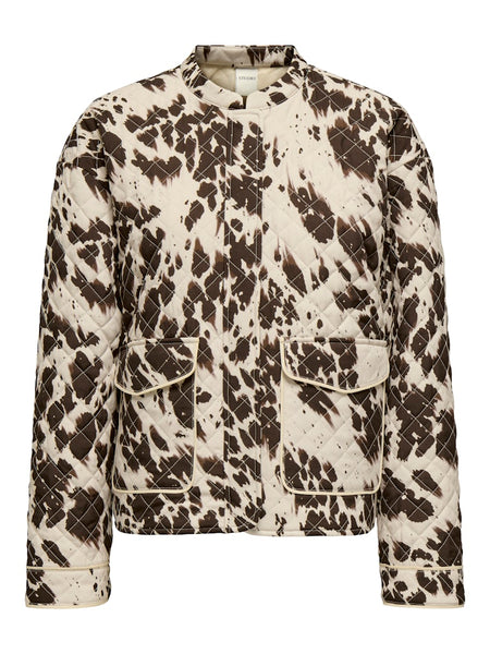 ONLY Cow Print Quilted Jacket in Beige