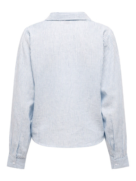 ONLY Striped Shirt With Embroidered Floral Detail in Blue