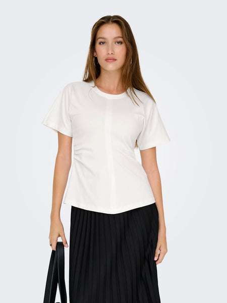 ONLY Ruched Detail T-Shirt in Cream