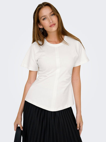 ONLY Ruched Detail T-Shirt in Cream