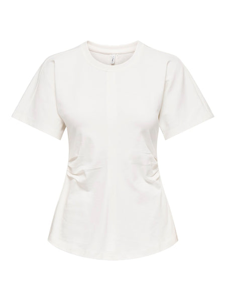 ONLY Ruched Detail T-Shirt in Cream
