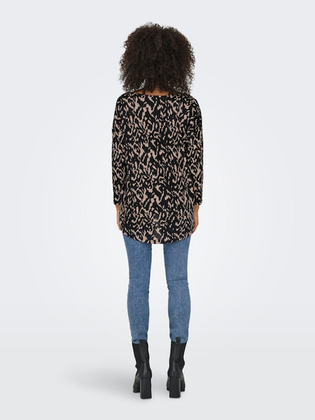 Only Patterned 3/4 Sleeve Round Neck Top in Black