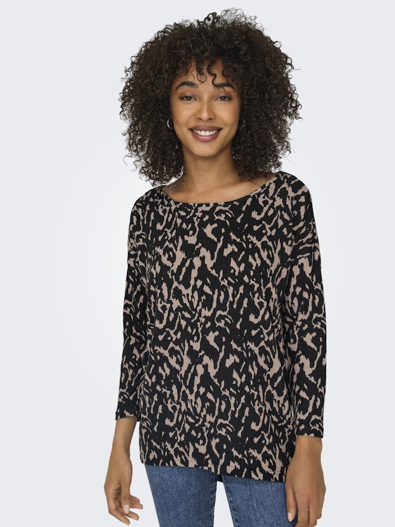 Only Patterned 3/4 Sleeve Round Neck Top in Black