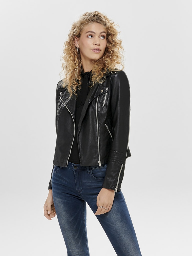 ONLY Faux Leather Biker Jacket in Black