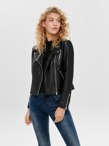 ONLY Faux Leather Biker Jacket in Black