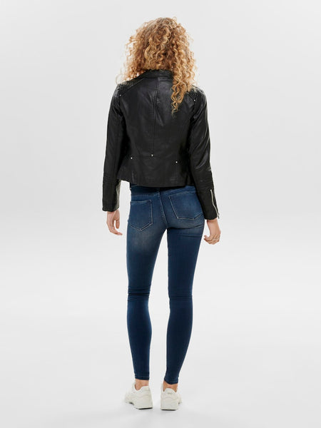 ONLY Faux Leather Biker Jacket in Black